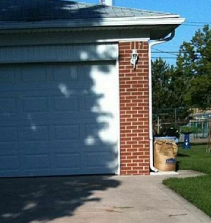 Shadow of tree on garage door creates illusion of a human face