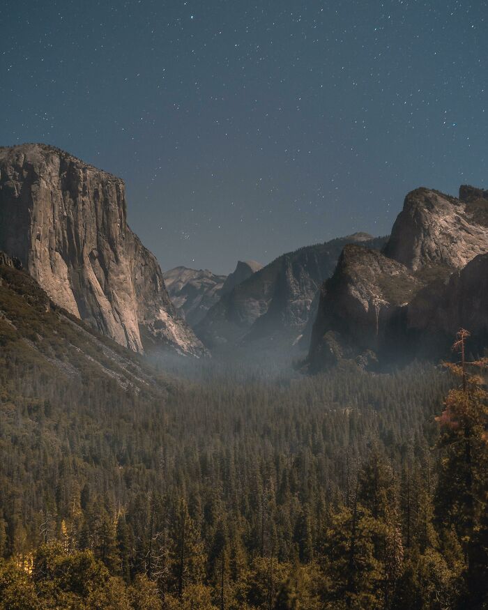 A Starry Night In Yosemite Looking Over Tunnel View