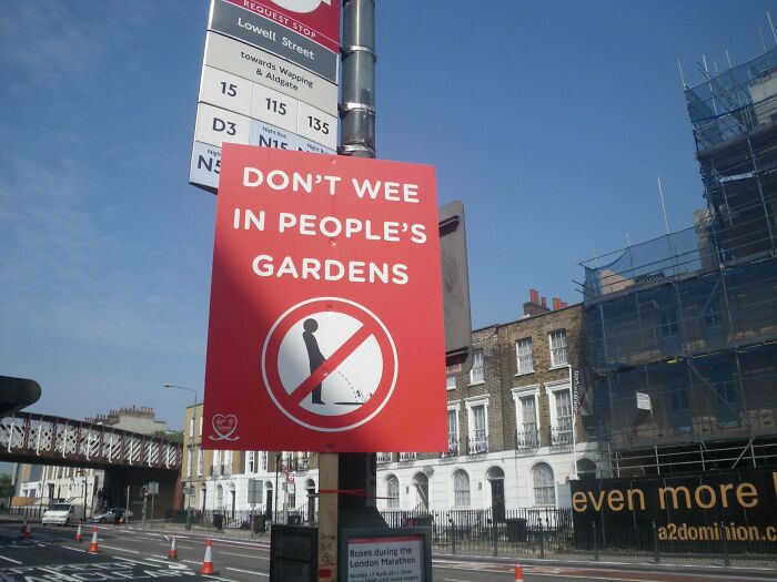 Funny British sign telling people not to wee in gardens