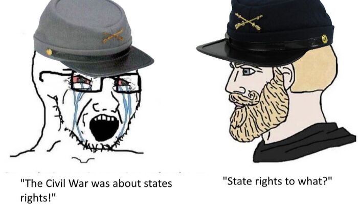 A Wojak meme featuring a crying Confederate soldier and a confident Union soldier, perfect for funny history memes.
