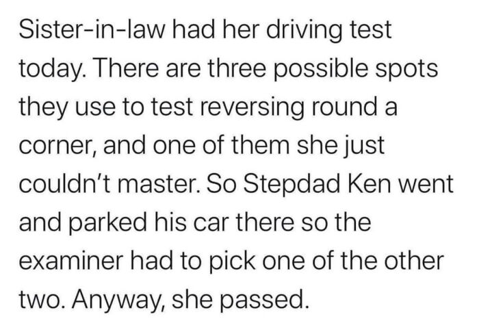 A chaotic good act of a stepdad helping his sister-in-law pass her driving test, a truly inspiring real-life hero moment.