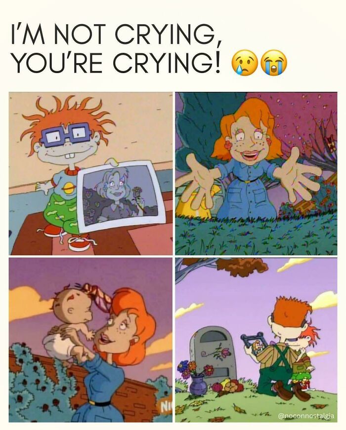A crying meme featuring characters from Rugrats, evoking nostalgia for 90s kids.