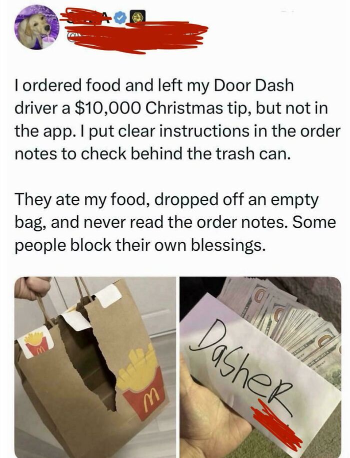 Story of DoorDash food delivery with $10,000 Christmas tip left behind trash can