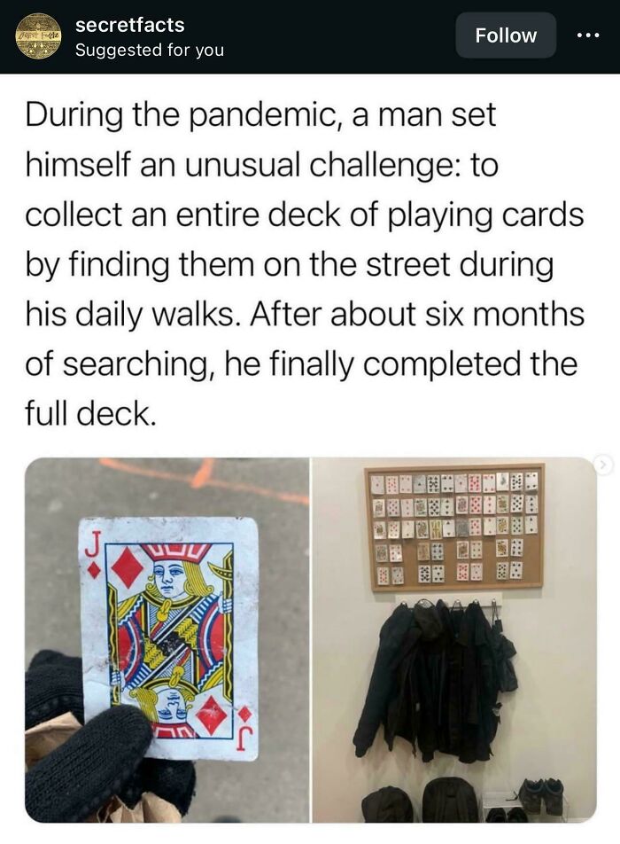 Man collects full deck of playing cards found on street displayed on wall