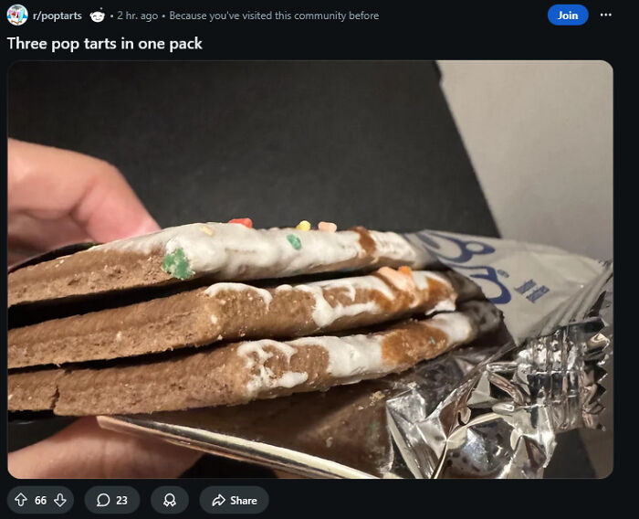 Three pop tarts stacked in one pack