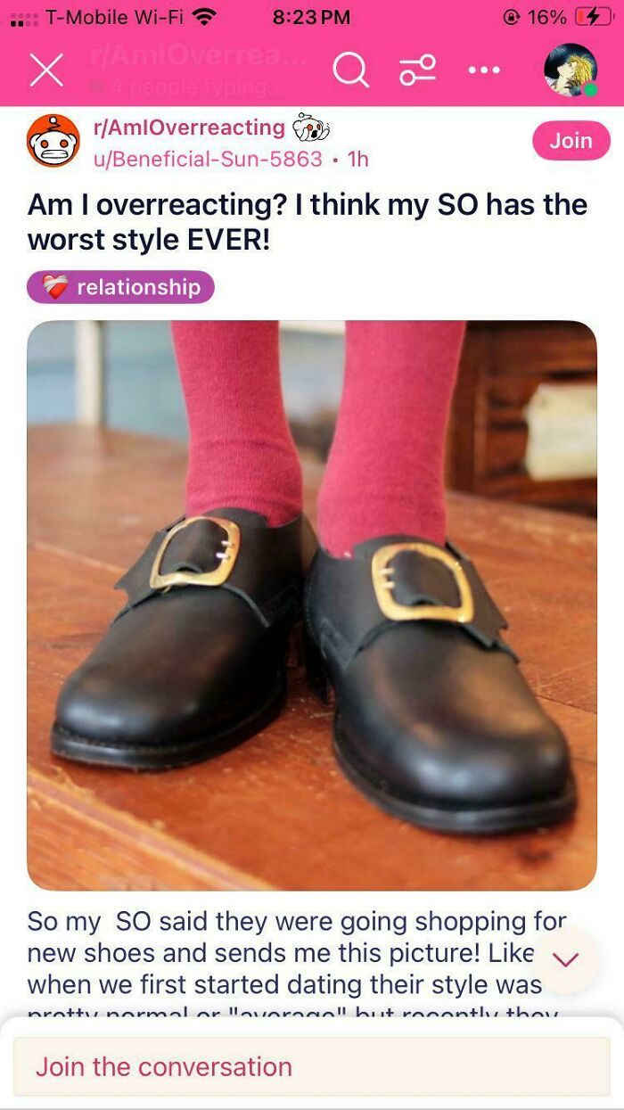 Person wearing black shoes with large buckles questioned for worst style