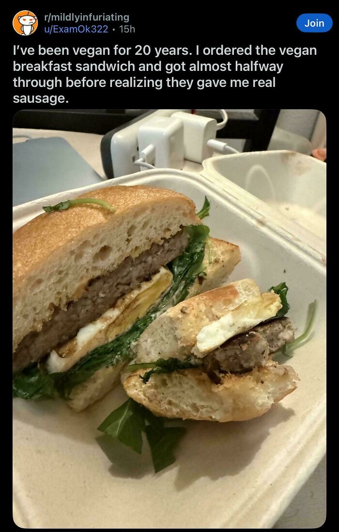 Vegan breakfast sandwich revealed to contain real sausage mistake