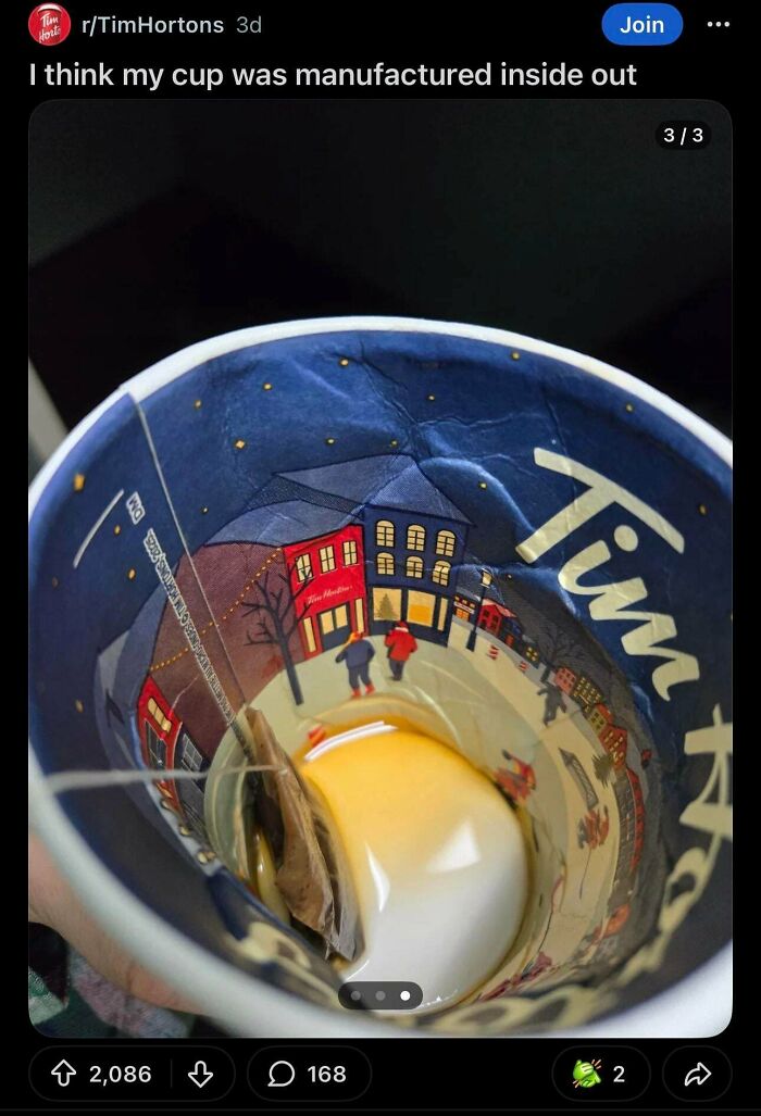 Inside of Tim Hortons cup shows reversed printed design error