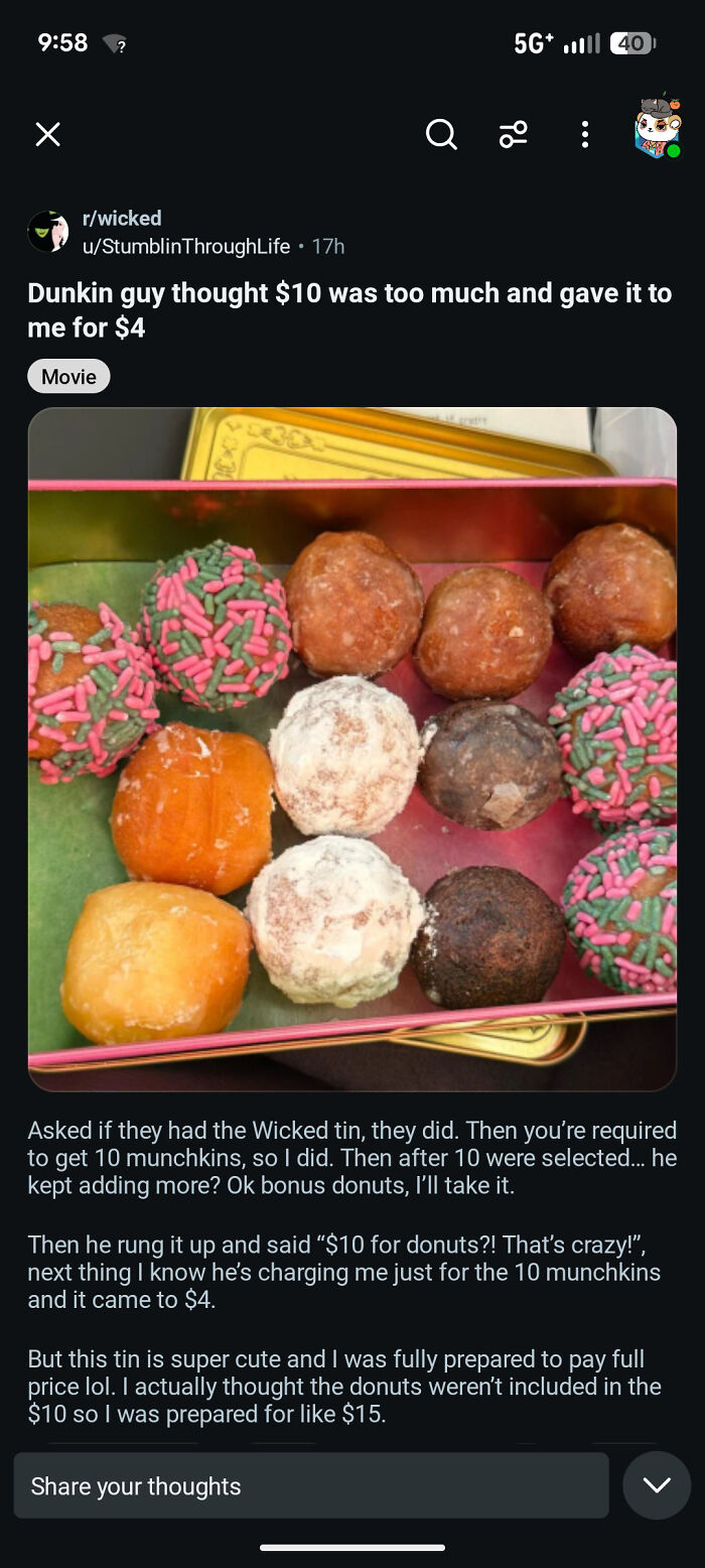 Assorted Dunkin' donuts in a decorative tin with discounted price story