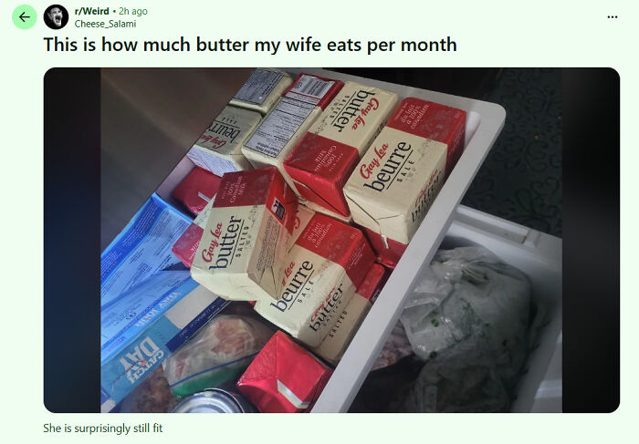 Large quantity of butter packs stored in freezer monthly usage