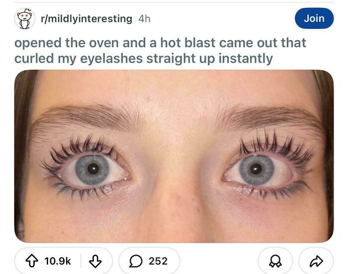 Close up of eyelashes curled by hot oven blast