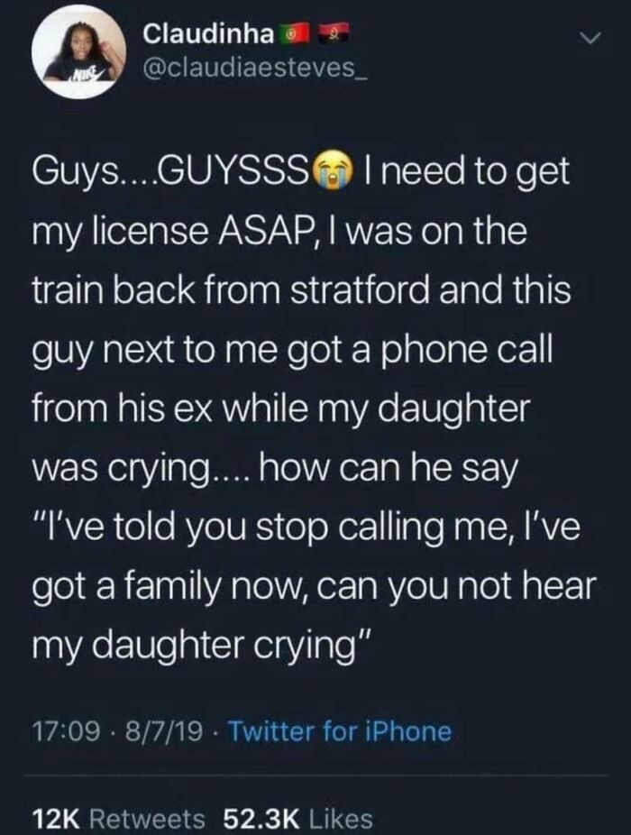 Tweet about phone call from ex ignoring crying daughter on train