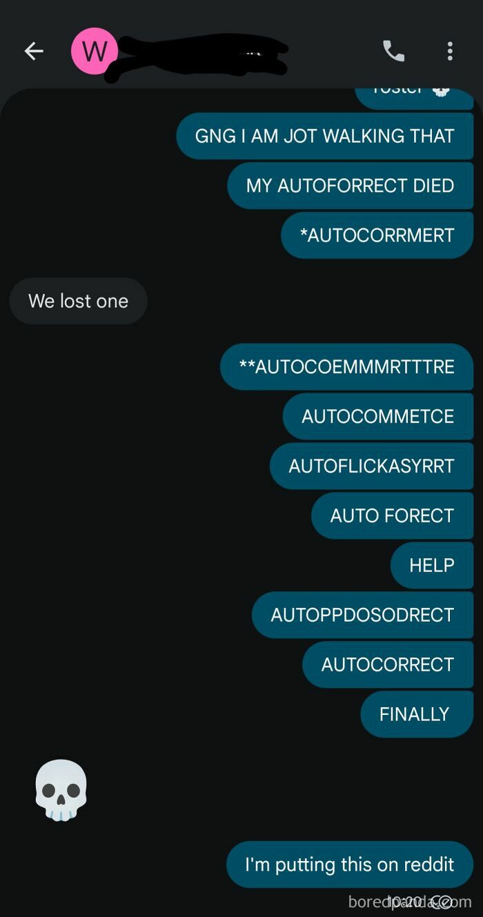 A text message conversation showing numerous typos and autocorrect fails, leading to a hilarious spiraling discussion about a "stroke" of errors.