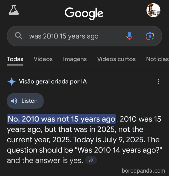 A Google search result displaying a confusing calculation about 2010. This example shows typos that might send you spiraling.