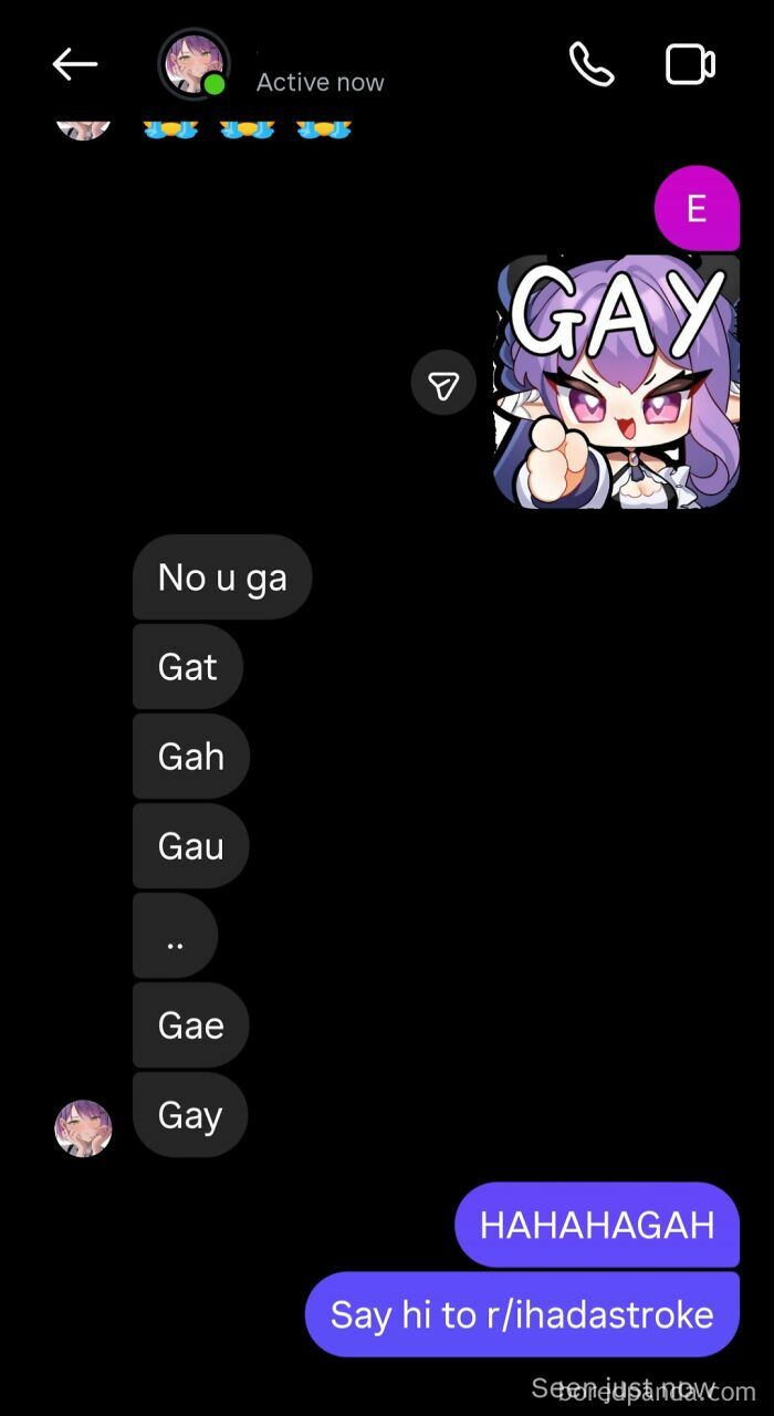 A phone screen shows a chat with multiple typos of gay, ending with r/ihadastroke. A perfect example of typos.