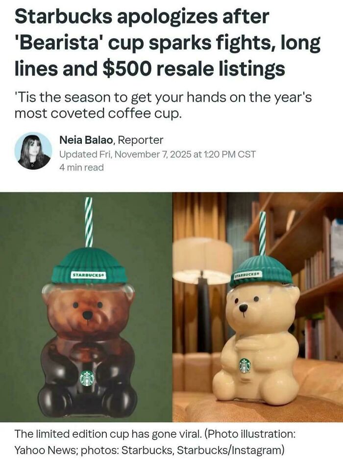 Starbucks bear-shaped cup causing controversy and resale frenzy in design oversight