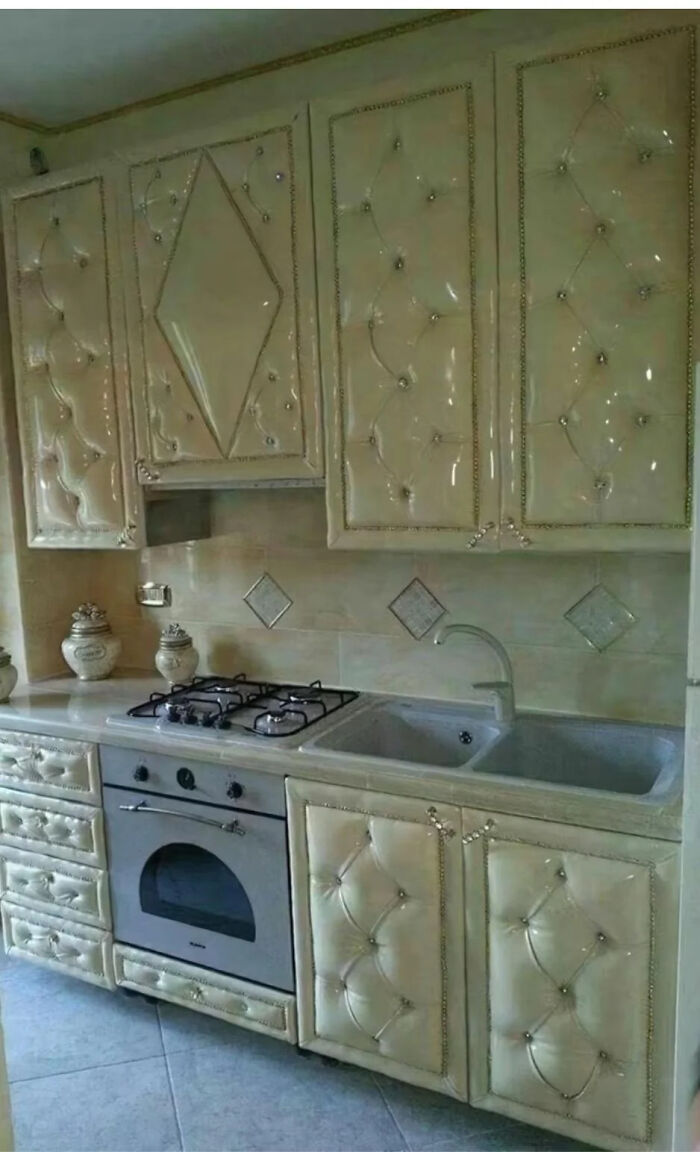 Kitchen with upholstery-style cabinets difficult to clean