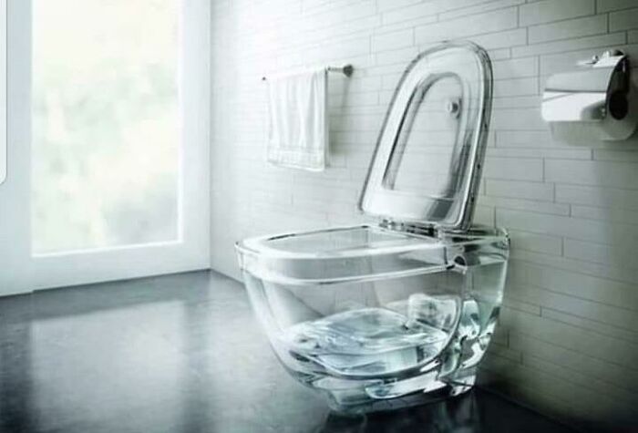 Transparent glass toilet design fails cleaning visibility