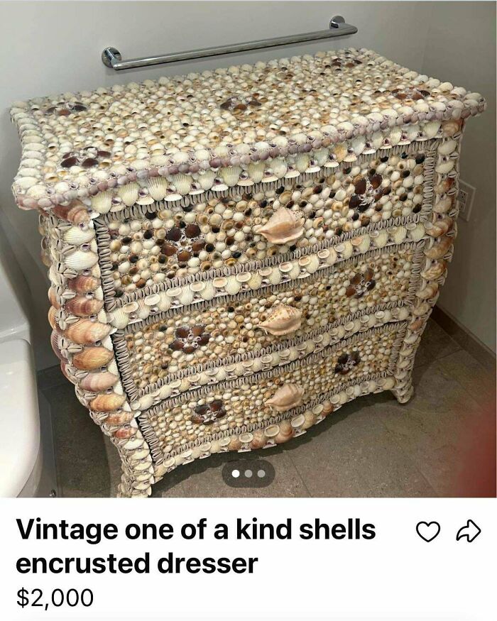 Vintage shell-encrusted dresser with intricate seashell decoration