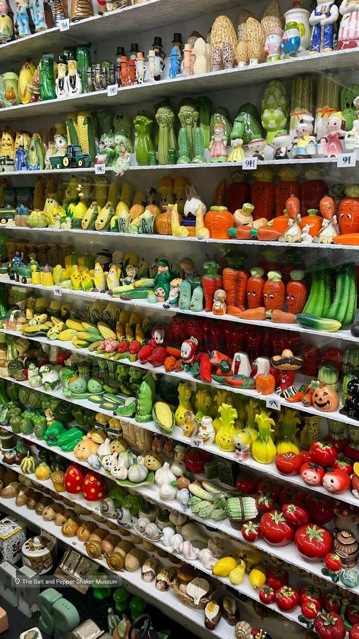 Shelves filled with quirky salt and pepper shakers collection