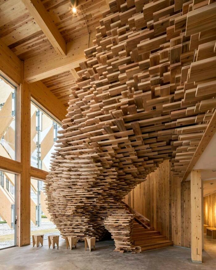 Complex wooden staircase design challenging for cleaning