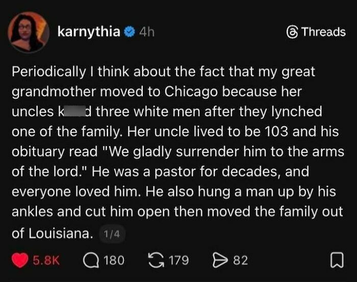 Tweet about great grandmother moving after family violence and lynching