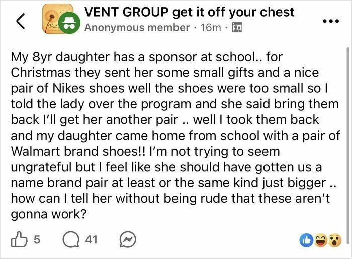 Parent upset over receiving Walmart brand shoes instead of Nike for daughter's Christmas gift