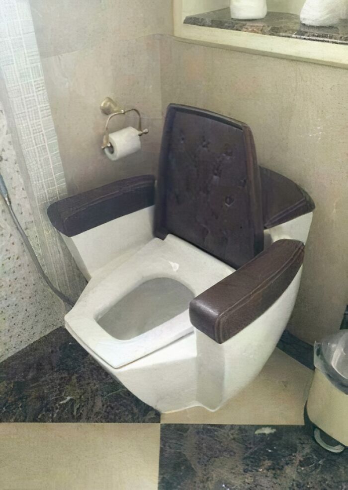 Toilet chair hybrid design with armrests revealing cleaning design flaw