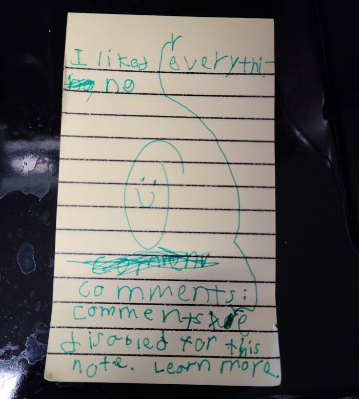 I Leave A Pad Of Paper In My Son's Lunchbox So He Can Tell Me What He Liked Or Didn't Like In His Lunch. Yesterday He Wrote Me This Note