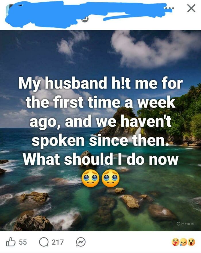 Social media post about a wife whose husband hit her and they haven't spoken