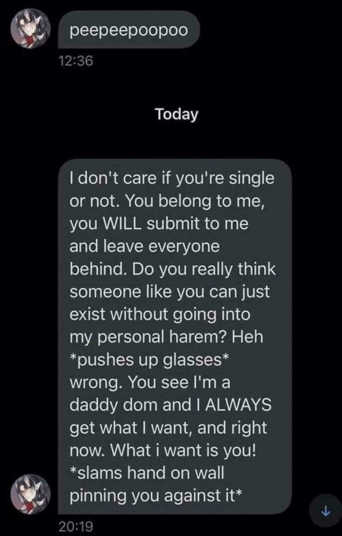 Message from someone claiming to be a 'daddy dom' demanding submission