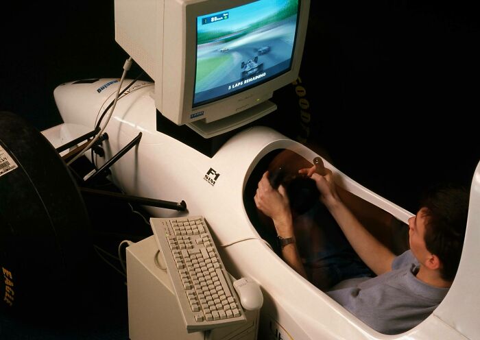 Thomson Ubisoft Formula One Automobile Training Simulator. ⁠photo By Frederic Pitchal Nov 1997-Nov-1⁠