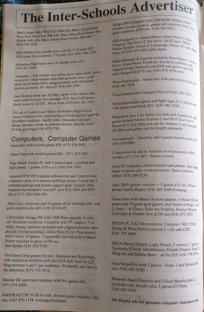 Computer Game Classifieds From 1995