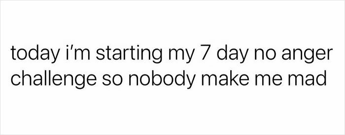 Text meme about starting a 7 day no anger challenge funny meme