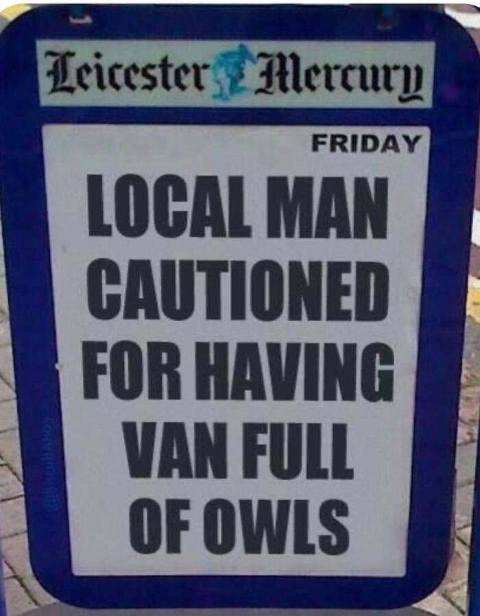 Leicester Mercury headline about man cautioned for having van full of owls