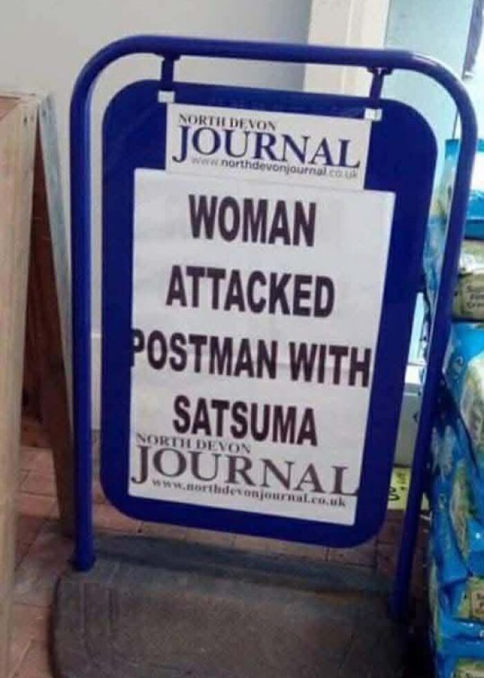 Hilarious newspaper headline about woman attacking postman with satsuma fruit