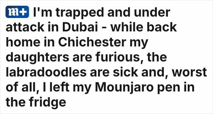 Funny headline about being trapped in Dubai while family is furious at home