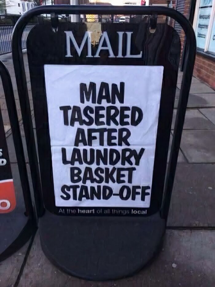 Funny headline about man tasered after laundry basket standoff