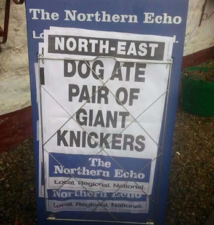 Funny newspaper headline about a pair of giant knickers