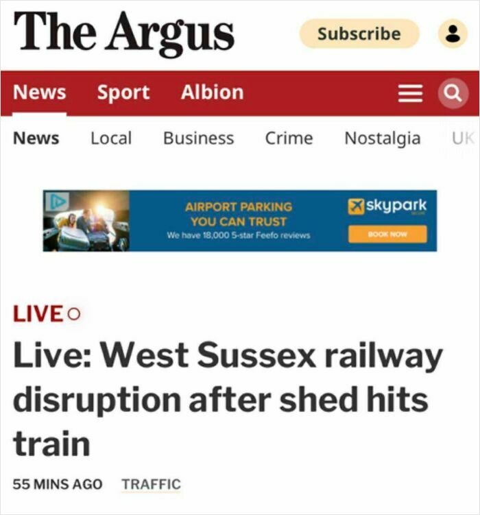 Comical railway disruption headline after shed hits train in West Sussex