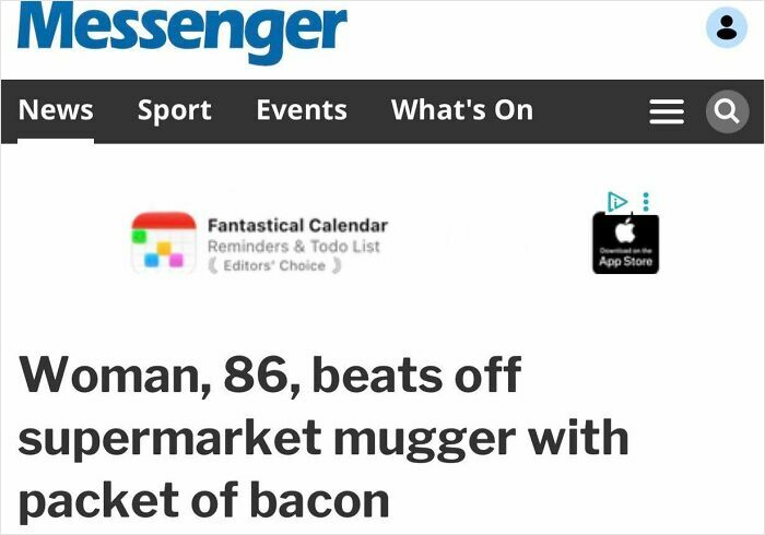 Elderly woman defends herself from supermarket mugger using packet of bacon
