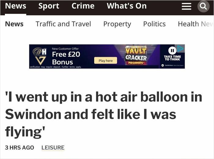 Person describes flying experience in a hot air balloon over Swindon