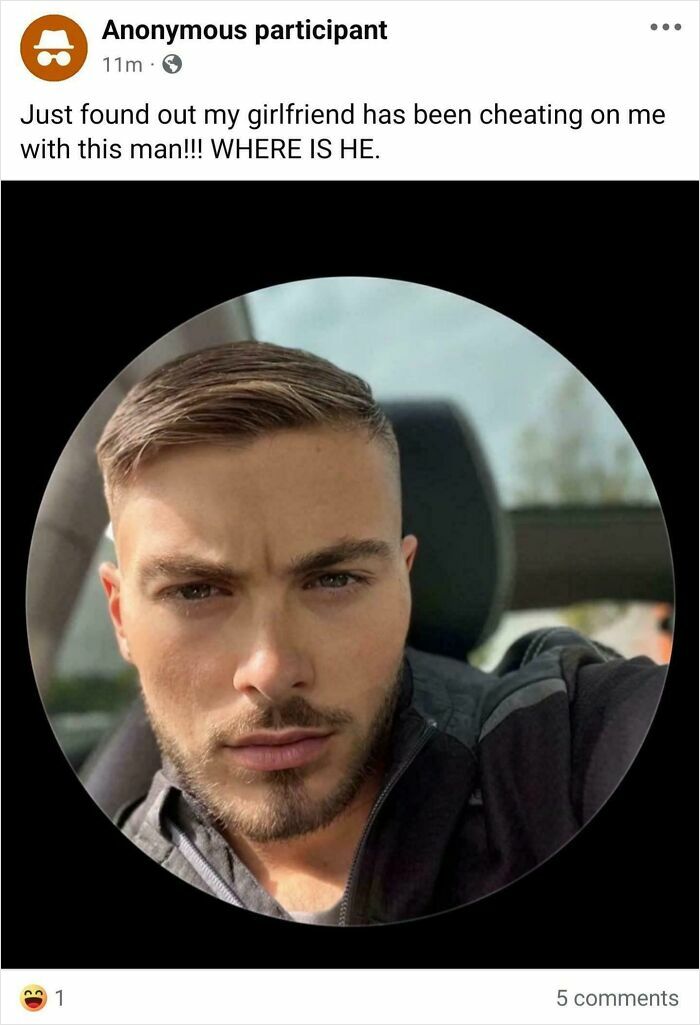 Social media post showing man accused in cheating stories thread