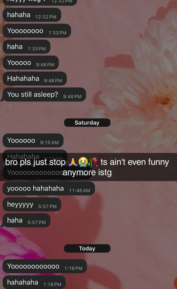 Repeated texting screenshot showing persistent messages and request to stop