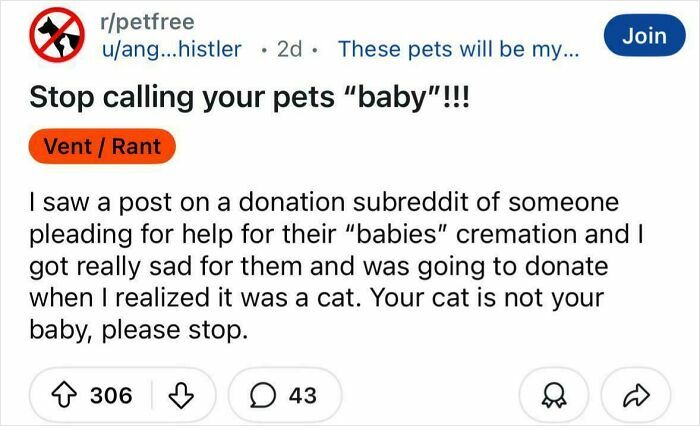 Reddit rant demanding people stop calling pets baby in petfree subreddit