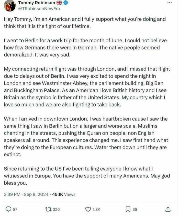 Tweet about American witnessing cultural changes in Europe with public embarrassment