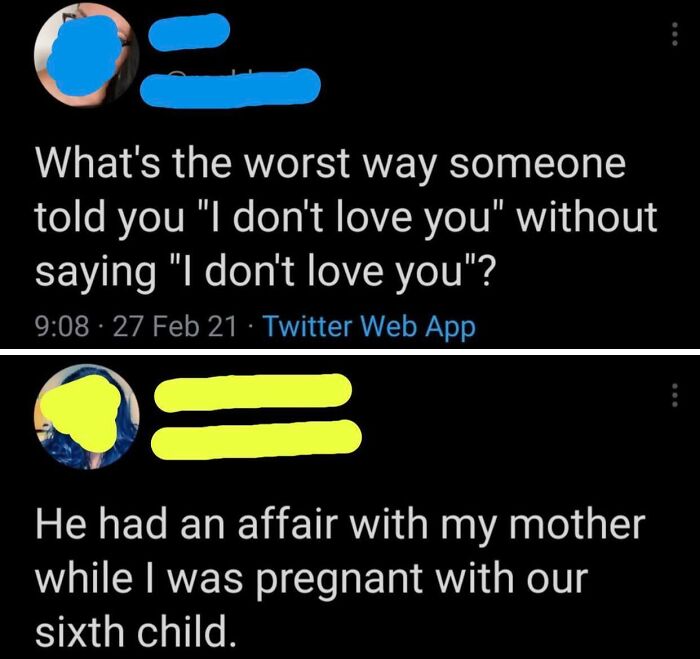 Screenshot of tweet about affair during pregnancy, cheating stories revealed