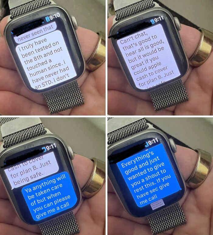 Cheating text messages shown on smartwatch in cheating stories