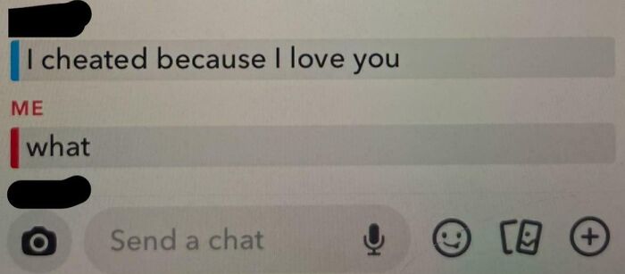 Chat message stating I cheated because I love you from cheating stories