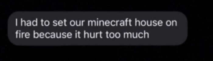 Text message about setting minecraft house on fire due to emotional pain
